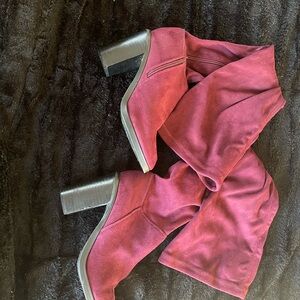 Burgundy Suede Heeled Boots